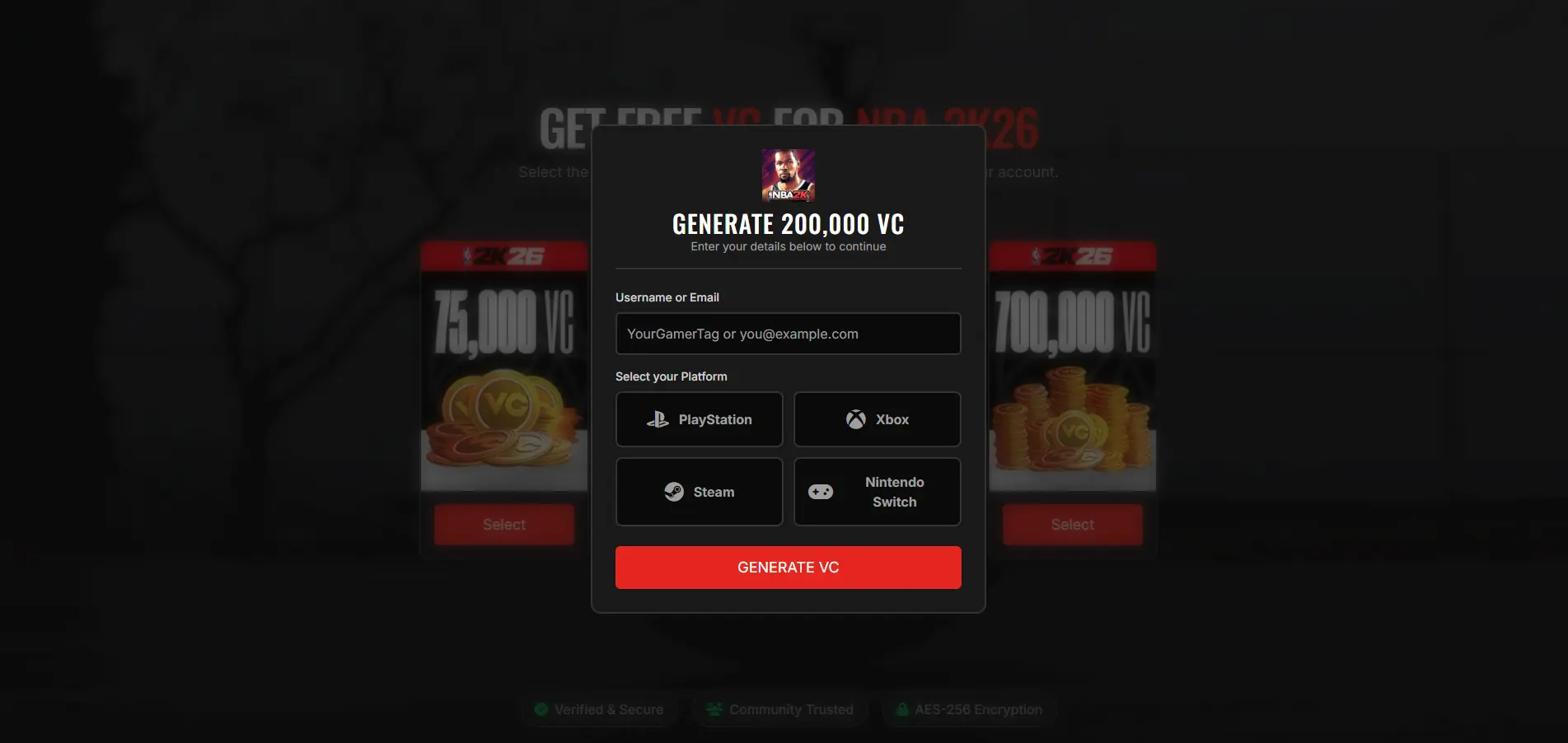 In-game screenshot of an NBA 2K26 MyPLAYER with all badges maxed out after using the free VC tool.